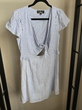 Lulu’s Women’s Seaport Blue & White Striped Cutout Mini Dress Size Large