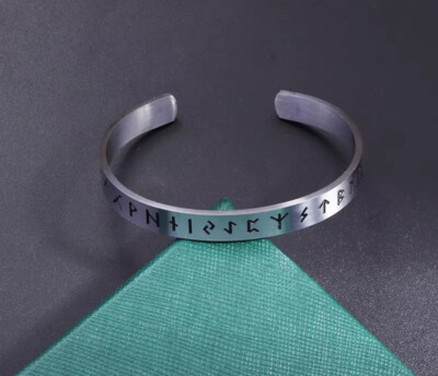 Small Mens/Womens Stainless Steel Viking Rune Bracelet Bangle