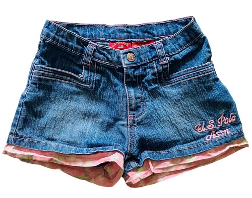 U.S. POLO ASSN Girls Denim Shorts Jean Pink Embroidered Butterfly Lined Hem 6X - Picture 2 of 10