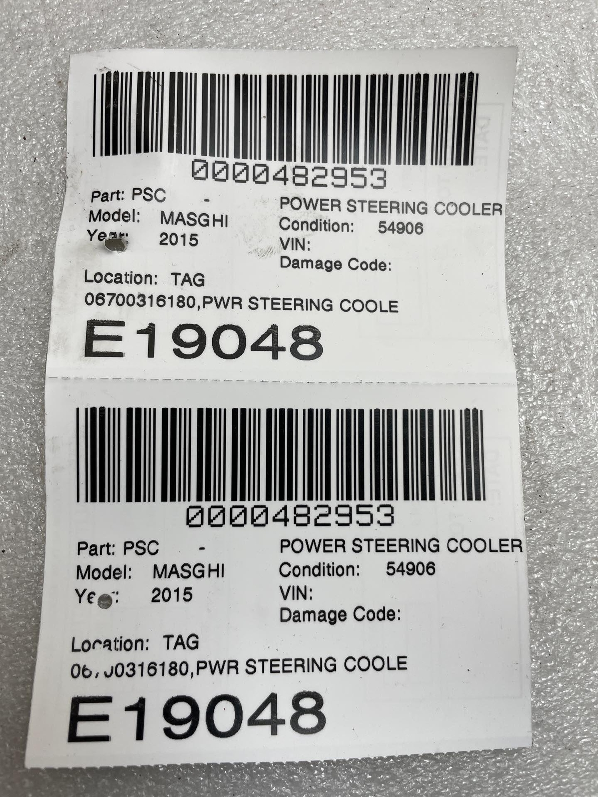 2015 MASERATI GHIBLI Power Steering Cooler P/N 06700316180