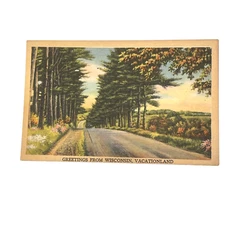 Vintage Linen Postcard Greetings From Wisconsin Vacationland Highway