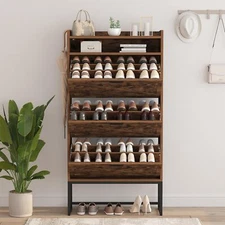 Storage Shoe Cabinet w/ 3 Flip Drawers, 3 Layers Hidden Shoe Organizers Cabinet
