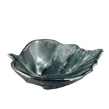 Dynasty Gallery Art Glass Leaf Dish Bowl Fused Dark Smokey Green Glass W Sticker