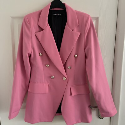 Cameo Rose New Look Pink Double Breasted Military Style Blazer Buttons Size  10 UK