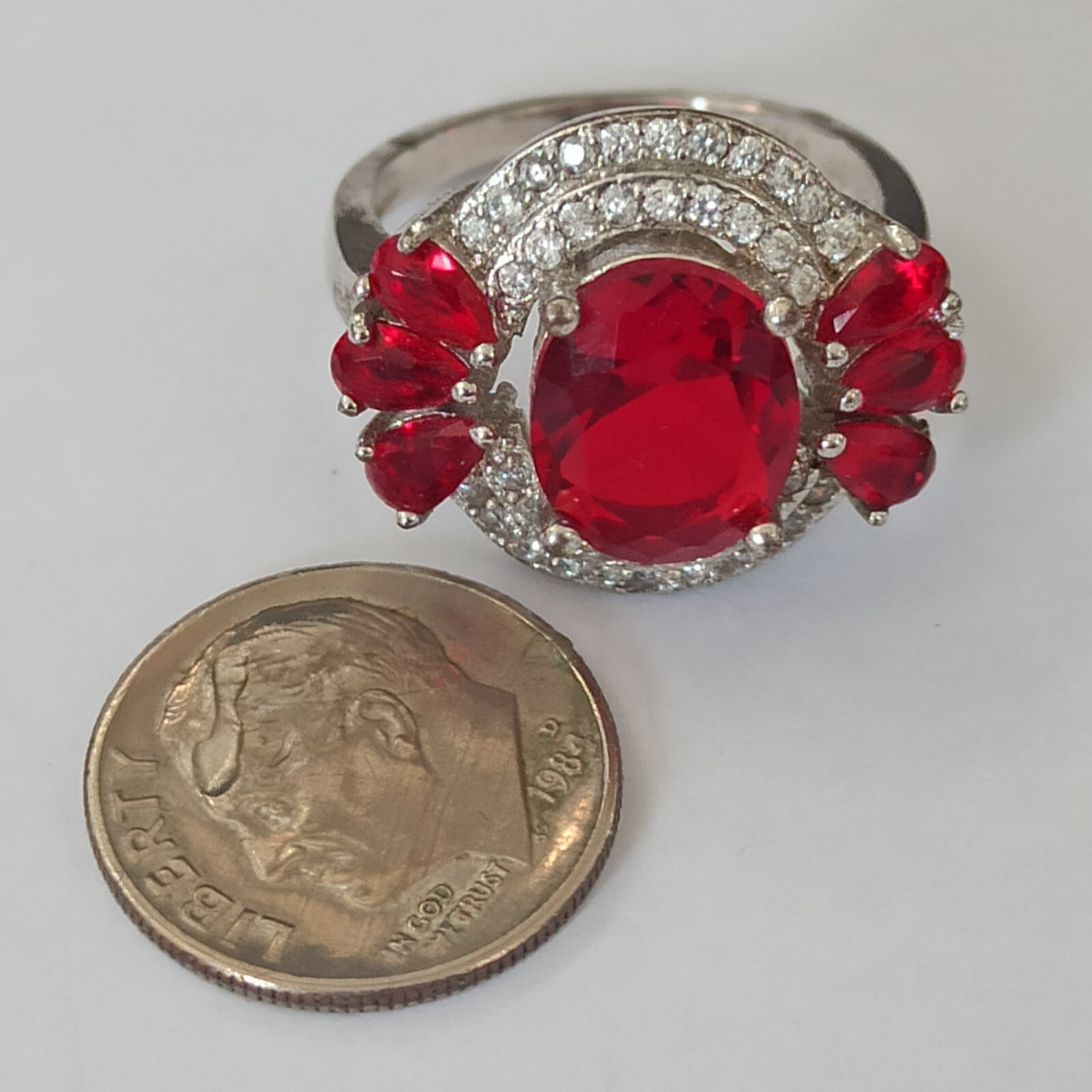 Ruby Red Silver Ring Zirconia Prong Statement Sig… - image 6