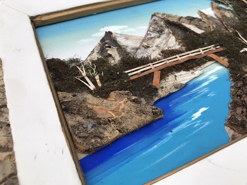 Vtg MCM Japanese Nature Art Bark Moss Painting Picture Mixed Media Landscape 15" - Picture 3 of 20