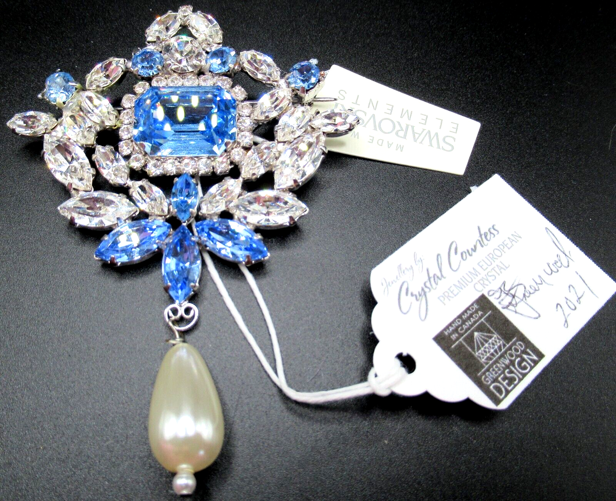 BRYAN GREENWOOD For CRYSTAL COUNTESS Blue & Ice Crystal Faux Pearl 