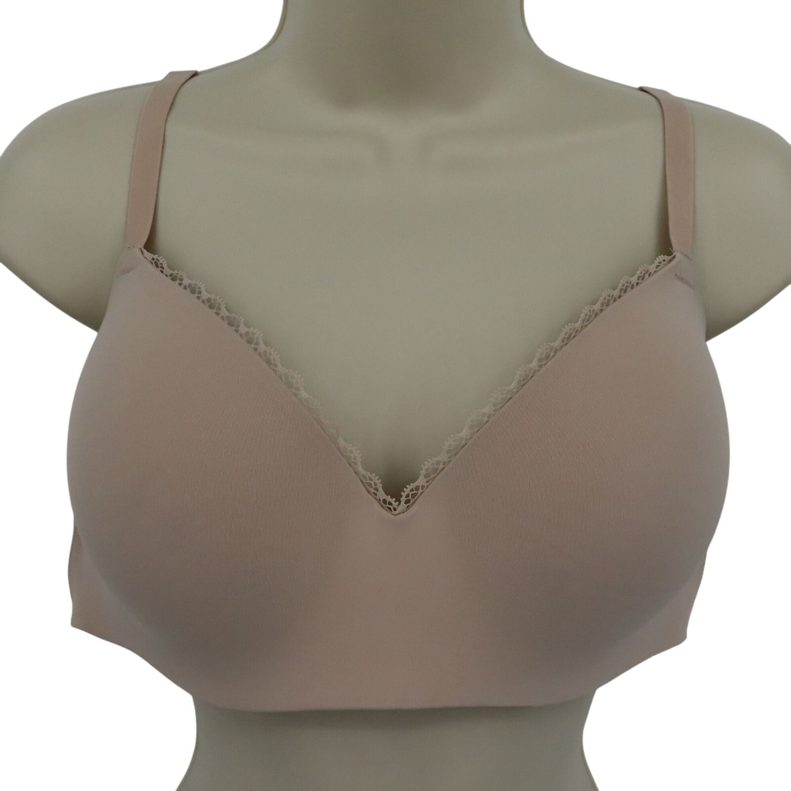 Maidenform Women Large DM7681 M T Shirt Wireless Bra Beige Lace Lined Padded