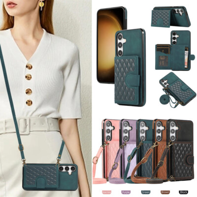 For Samsung Galaxy A17 A36 A06 A35 A24 A53 A71 Leather Card Wallet Case W/ Strap