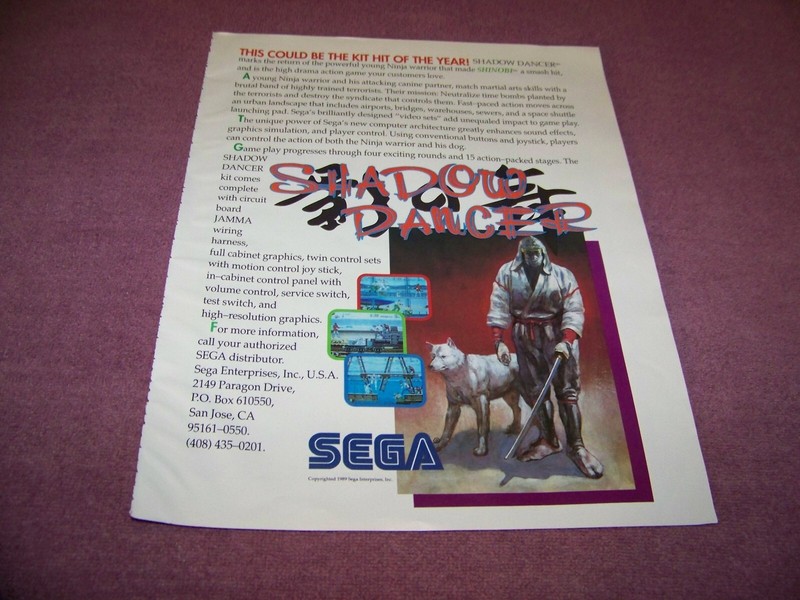 Vintage Arcade Game Ad 1989 SEGA "Shadow Dancer" / Redemption Crane Ads