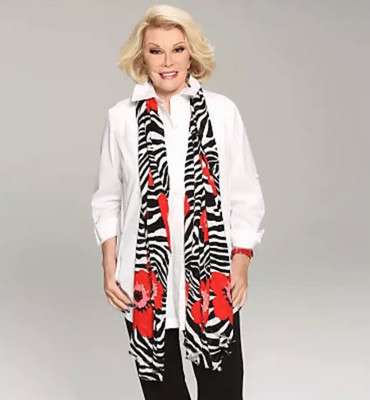 Joan Rivers Womens Wild Poppies Scarf Red Black Zebra Pattern 26''x72'' NWT