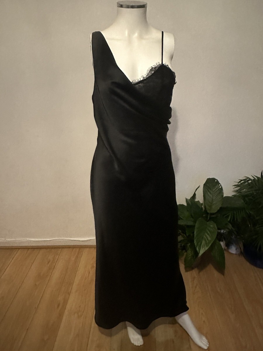 ZARA SATIN LACE SLIP DRESS MAXI BLACK 8686 899 UK
