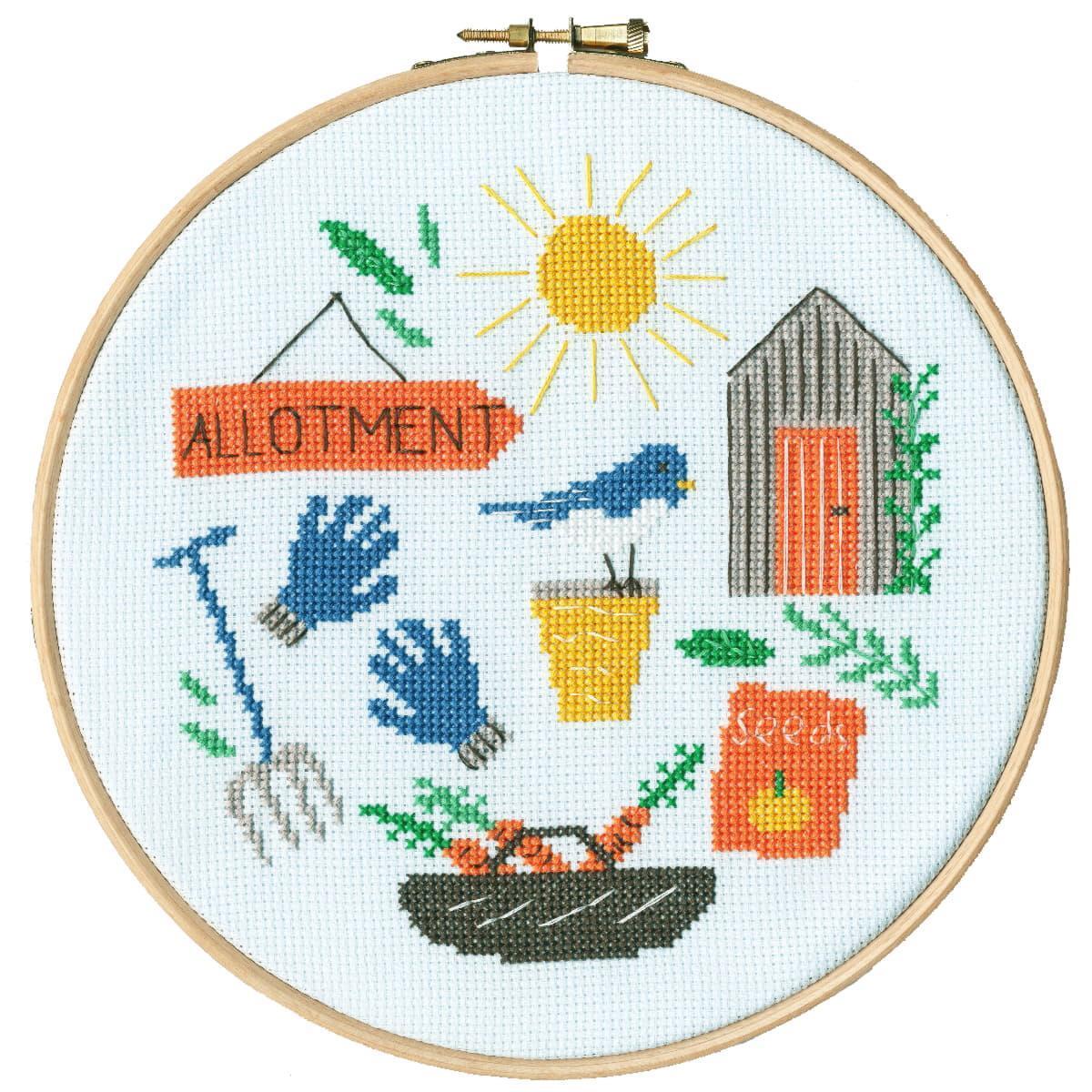 Bothy Threads counted cross stitch kit with wooden hoop ""Allotment"", XJH3, Diam.