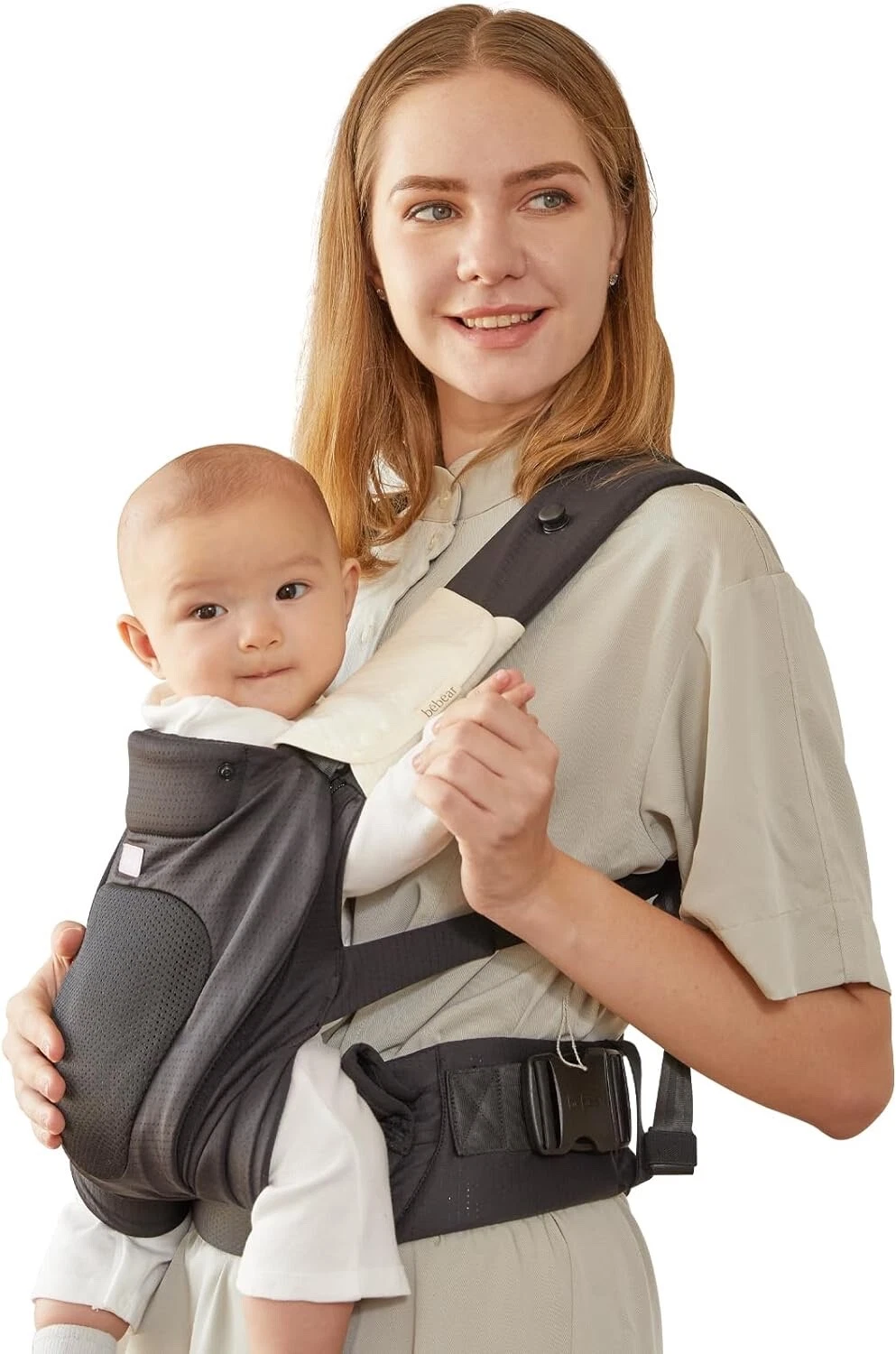 Bebamour Baby Carrier Air Mesh Baby Carrier with 3 Sucking Bibs, Head Hood