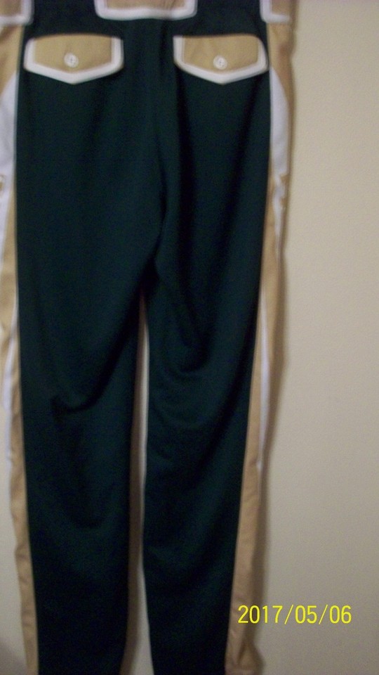 Mens 34x38 baseball pants green gold snap zip closure elastic waist 5