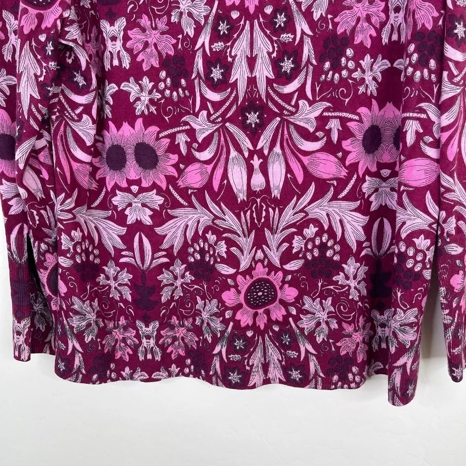 Cárdigan suéter floral púrpura con botones de lana merino pura Talbots talla grande 2X Foto 4 de 4