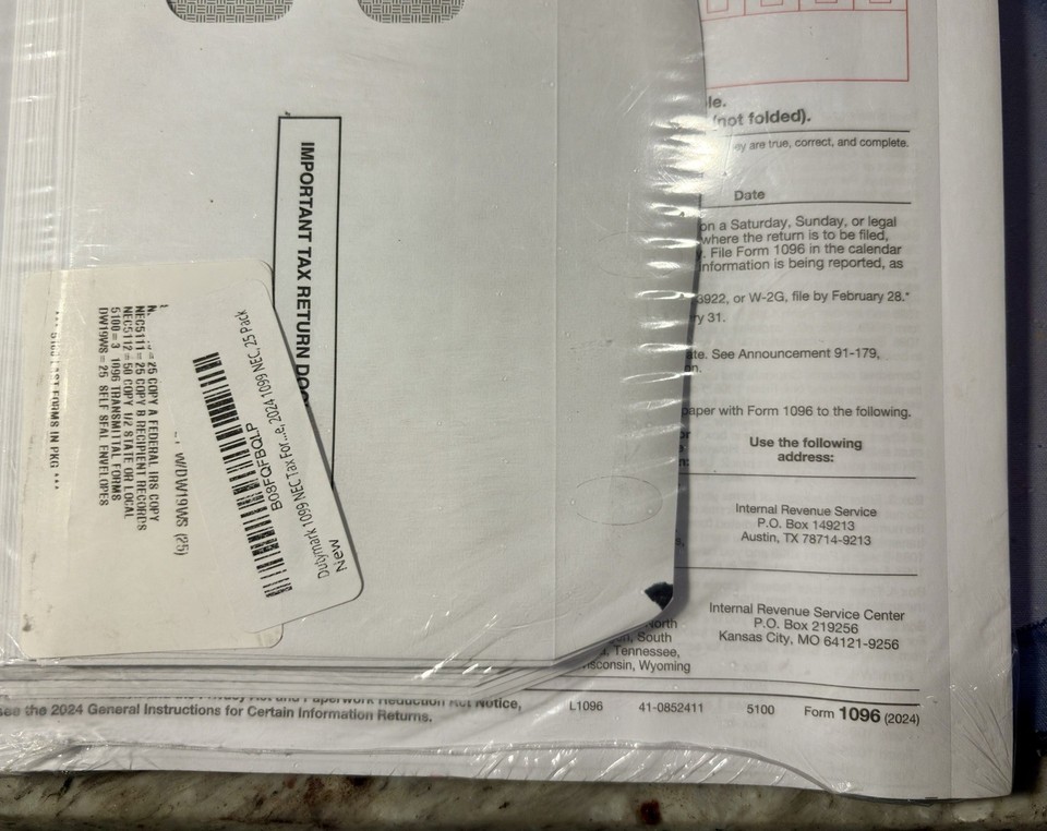 1096-1099 IRS Tax Forms For Year 2024 w/Envelopes 25 Pack, Sealed! | eBay