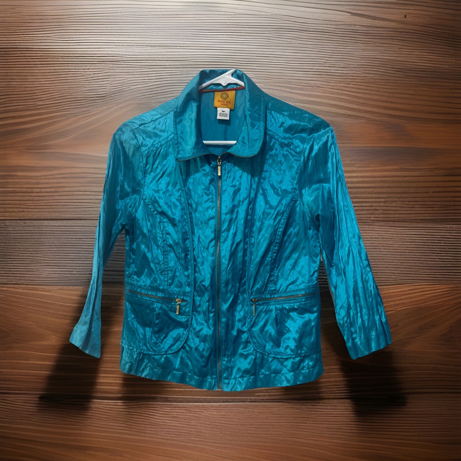 Women’s Ruby Red  Blue Metallic Crinkle Jacket Blue size 6P