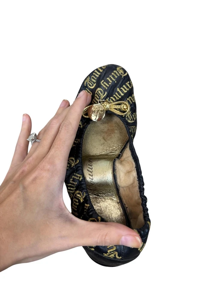 Vintage Juicy Couture Black Logo Ballet Bow Flats w/ Original Bag and Box Size 6 - Image 4 of 4