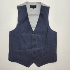 Brooks Brothers 1818 Madison 40R Baird McNutt 100 Linen Herringbone Blue Vest