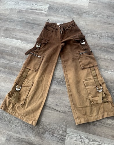 Dion Lee Women’s Brown Solid Wide Leg Cargo Pants Pockets Buckle Zip