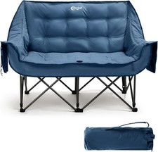 Portal Blue Double Camping Sofa Chair Padded Folding Love Seat 272kg Capacity
