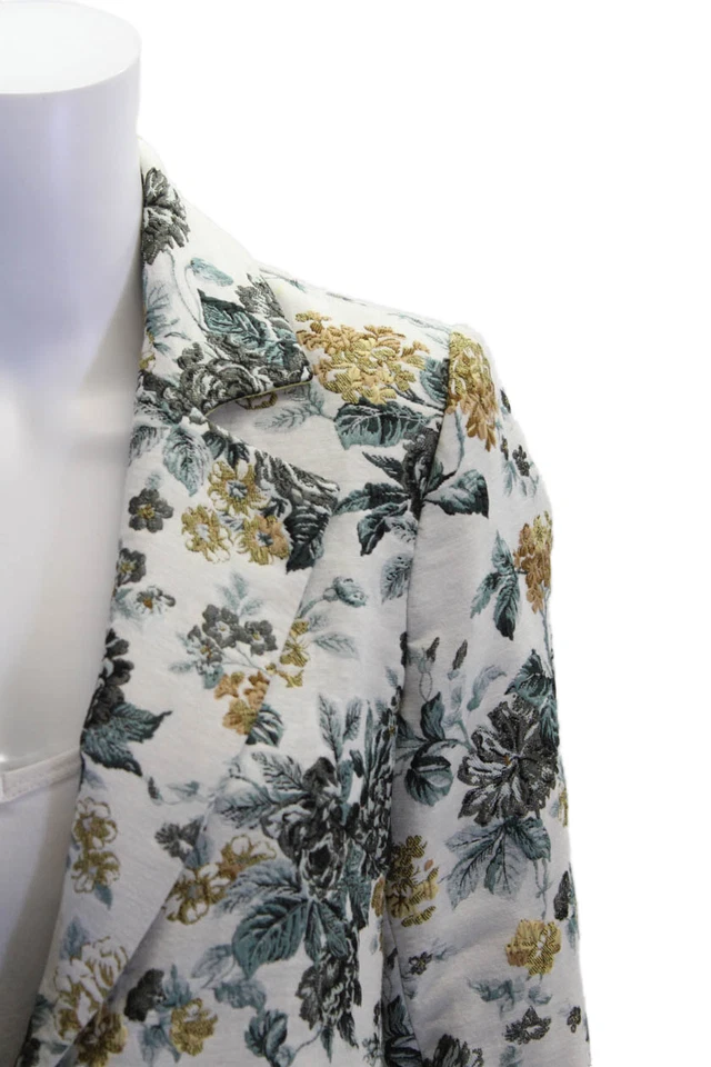 Abrigo largo floral Sam Edelman para mujer con un solo botón blanco azul talla extra pequeño Foto 3 de 4