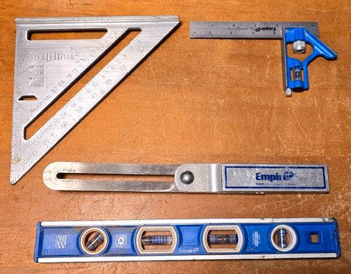 Empire Carpenter Square Tool Lot Level Bevel Square Combination Square Set