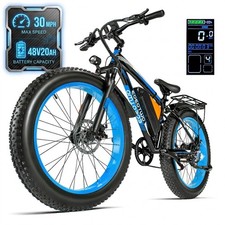 26" Fat Tire Electric Mountain Bike for Adults 30MPH 70Mile 1500W E Bicycle