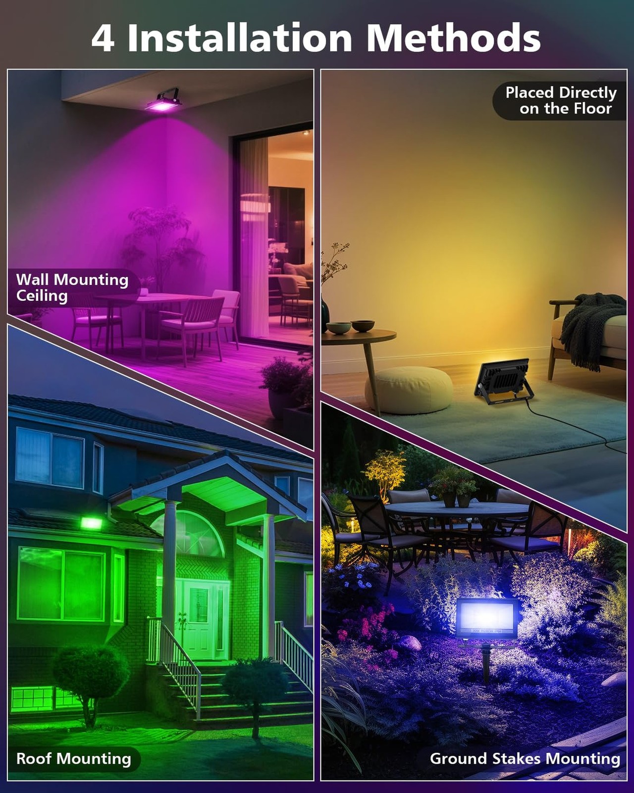 T-SUN LED Flood Light, 30W RGBCW Dimmable Outdoor Smart Lights, Color Changin...