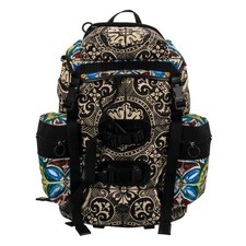 DOLCE & GABBANA DG Logo Majolica Backpack Bag Pocket Strap Black White Blue