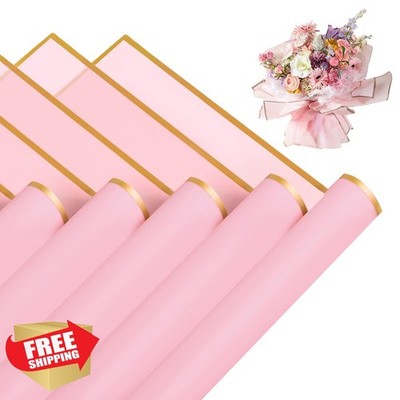 Jocomoni 20 Sheets Pink Floral Wrapping Paper Gold Edge 22.8'' Florist