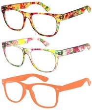 3 Pairs Kids Clear Lens Glasses Protect Floral Yellow, Floral Green, Orange