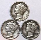 (3) Mercury Dimes - VF/XF - 1943D 1943P 1943S - #1405ED FREE SHIPPING