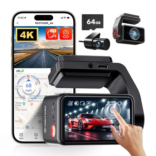 REDTIGER 5.8GHz WiFi Dash Cam Front and Rear 4K Dash Camera, 2" Touch Screen(A4)