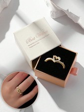 Gold Tone Heart Ring Size 9 With Cubic Zirconia For Women Gift