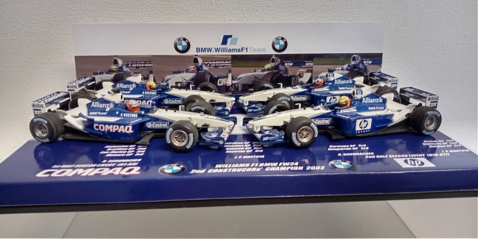 SPECIALE SET 4 AUTO 1:43 MINICHAMPS WILLIAMS BMW FW24 2002 SCHUMACHER MONTOYA - Immagine 2 di 4