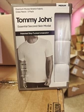 Tommy John Men's White 3 Pack Second Skin Crewneck Undershirt, Medium