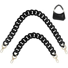 findTop 2 PCS Flat Chain Strap, Black Acrylic Chain Handbag Strap Repl