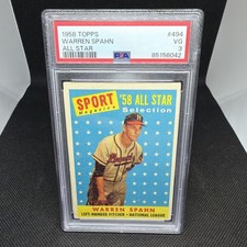 1958 TOPPS ALL STAR BRAVES WARREN SPAHN CARD # 494 PSA 3 HOF