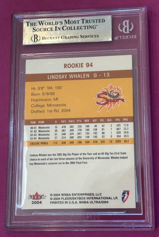 LINDSAY WHALEN Rookie 2004 Fleer Ultra #94 BGS 8.5 Near Mint to Mint+^ - Image 2 of 2