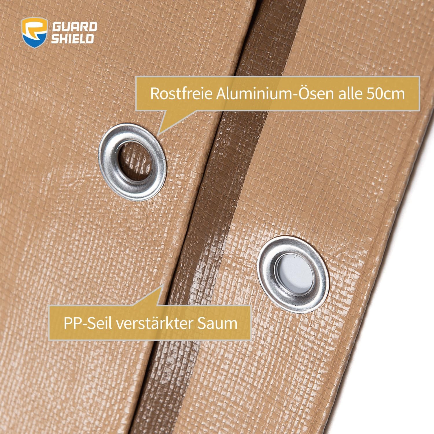 Bâche de protection imperméable 2x2 m beige et kaki avec œillets métalliques