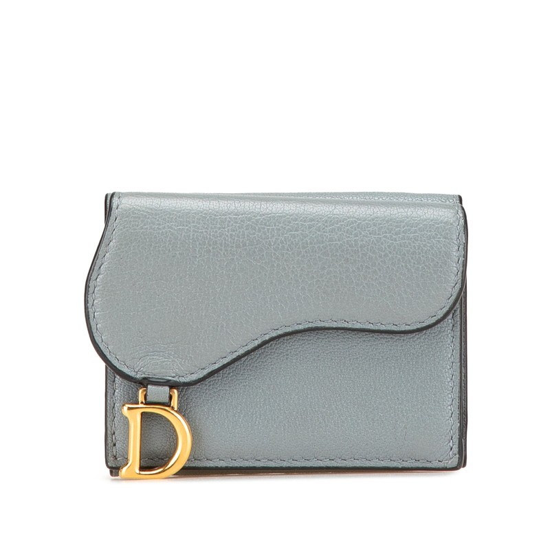 Dior Saddle Lotus Tri-Fold Compact Wallet in Grey Leather for Women S5653Cbaa