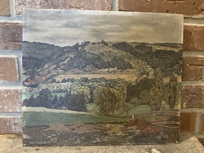Antique Landscape Oil On Board  Brimley Hill, Devon Signed 13 1/2 X 11 3/4