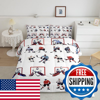 Feelyou Ice Hockey Bedding Set Kids Sports Event Comforter Set Hockey Player