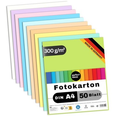 perfect ideaz DIN A4 Fotokarton 10 Pastellfarben 50 Blatt 300g bunt Papier DIY