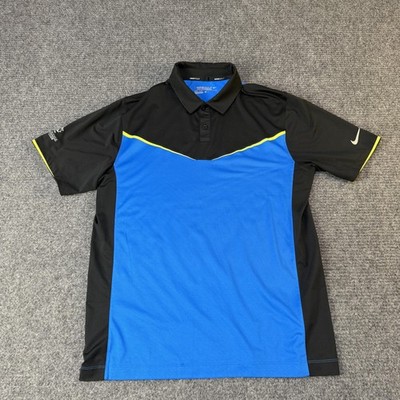 NikeGolf Polo Shirt Mens Medium Blue Black Dri-Fit Tour Performance Golf Club