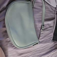 Gray Crescent Shoulder Bag Zip-Top Solid Detachable Strap Silver Hardware