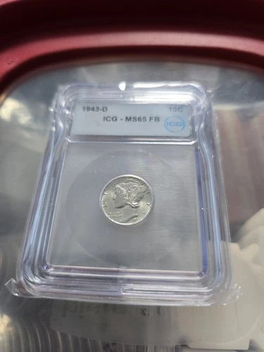 1943-D Mercury Dime 10c 90% Silver Coin, ICG Graded MS65 Full Bands!
