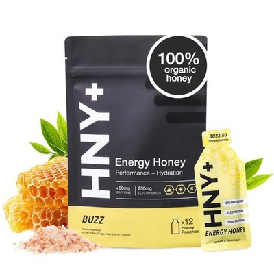 HNY+ Buzz Organic Honey Energy Gel: Electrolytes, Magnesium, Sea Salt, Potassium